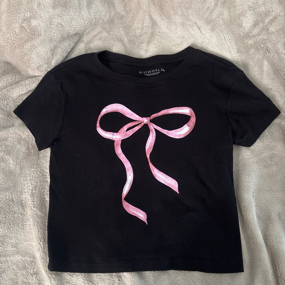 Black T-Shirt with Pink Bow